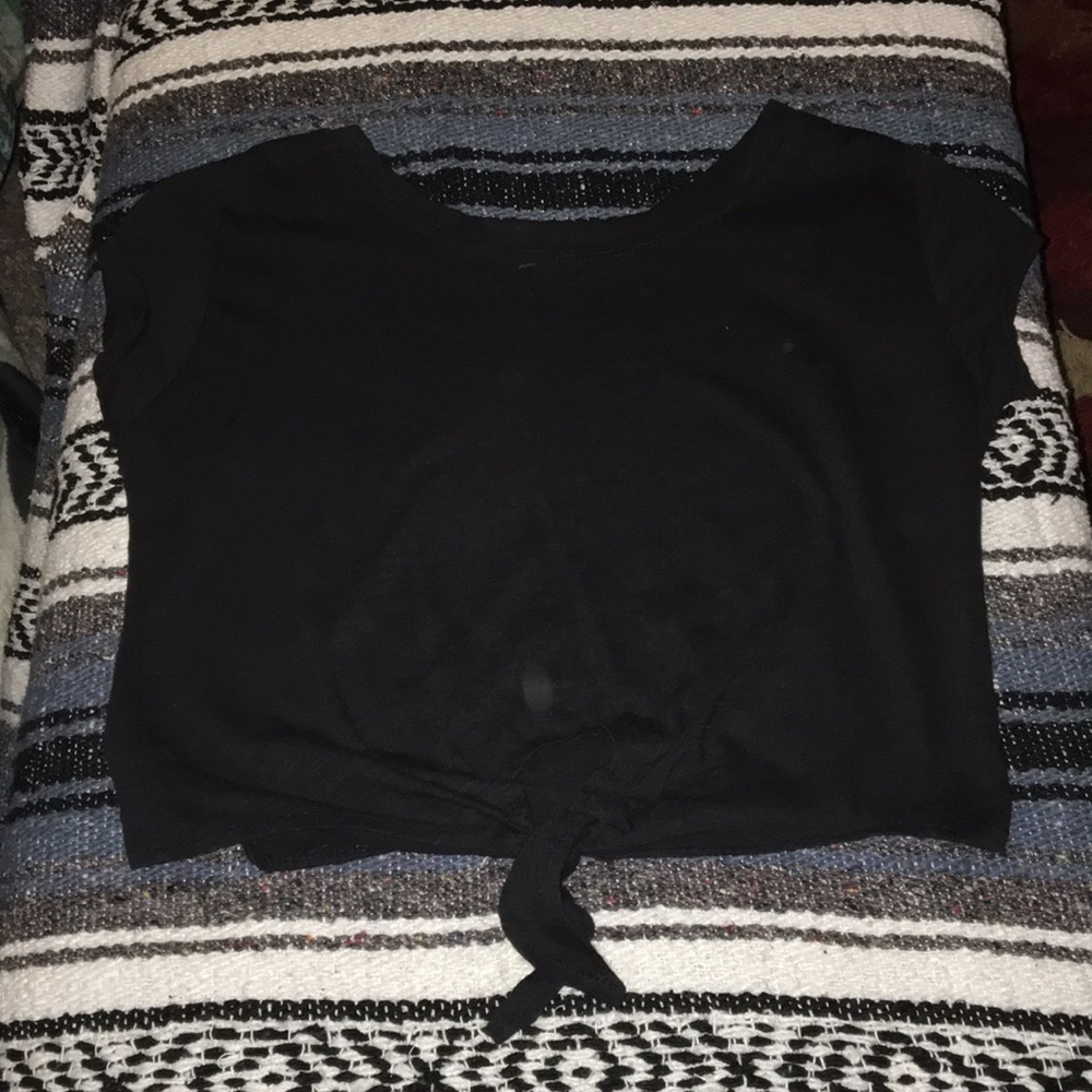 Black tie front crop top